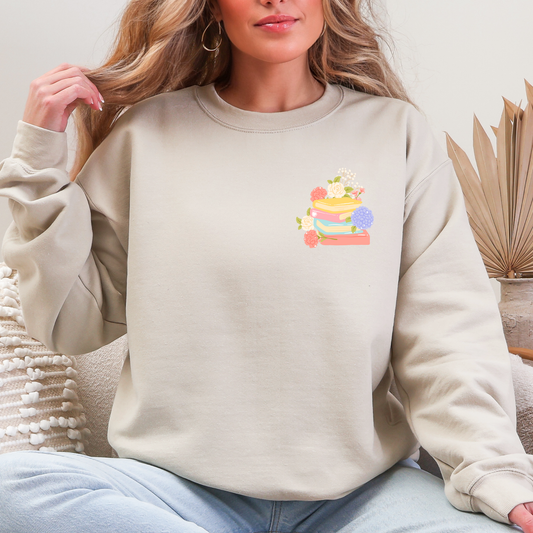 School-Themed Sweatshirt with Books, Flowers & Classroom Essentials | Cozy Wear for students and Teachers
