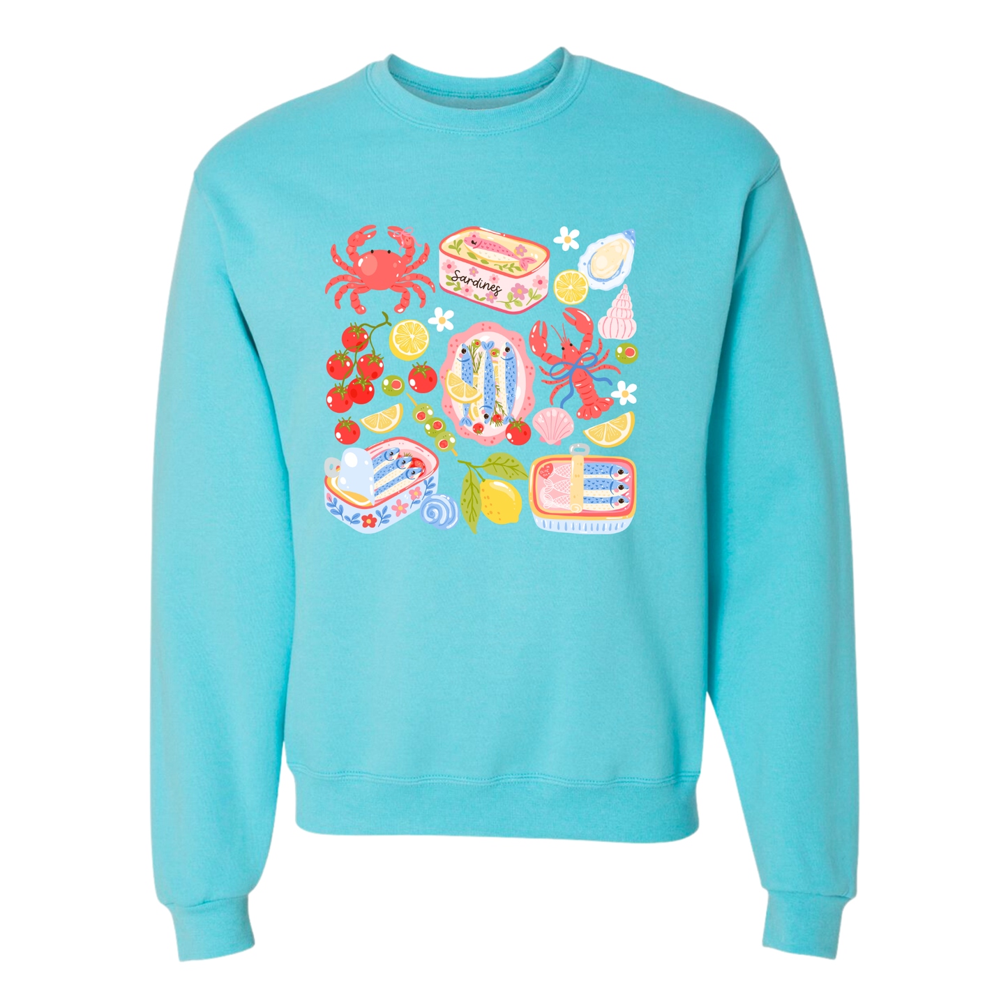 Scuba Blue Crewneck Sweatshirt with Coastal-Themed