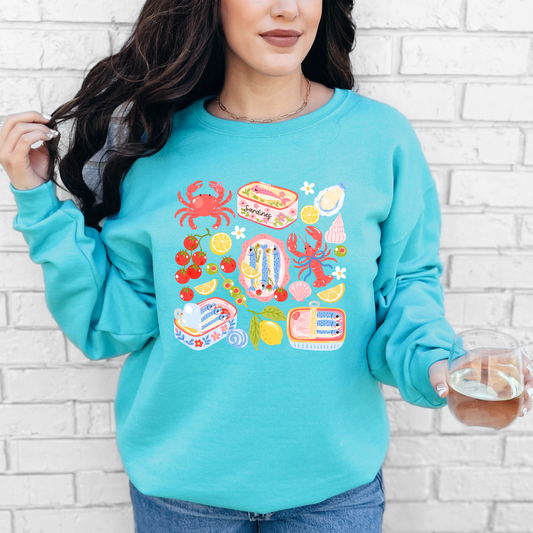 Scuba Blue Crewneck Sweatshirt with Coastal-Themed