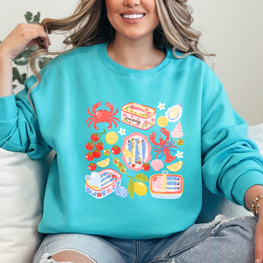 Scuba Blue Crewneck Sweatshirt with Coastal-Themed