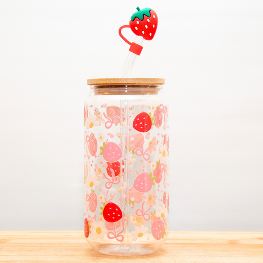 20% OFF Double-Sided Strawberries Glass Cup Set 18oz | Sweet Strawberry Design with Gift Box