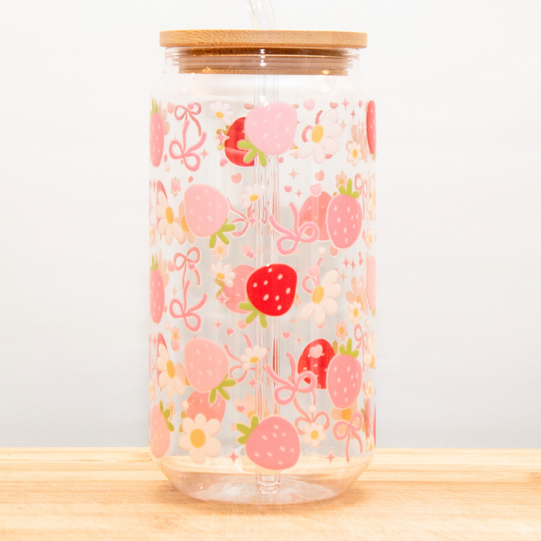 STRAWBERRIES Glass Can Cup