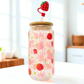 Double sided Strawberries Glass Can with Bamboo Lid, Straw topper & Gift Box | 18oz Iced Coffee Cup | Eco-Friendly - Reusable | Gift for her