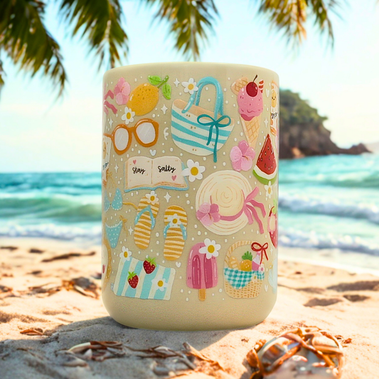 Beach Summer Ceramic Mug with Gift Box | 15oz Ceramic Mug | Trendy Cup | Drinkware | Gift for her