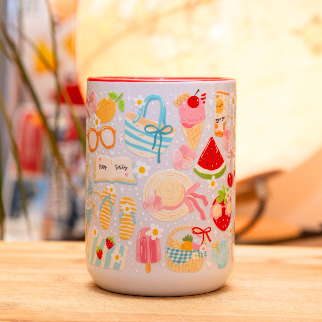 Beach Summer Ceramic Mug with Gift Box | 15oz Ceramic Mug | Gift for Her