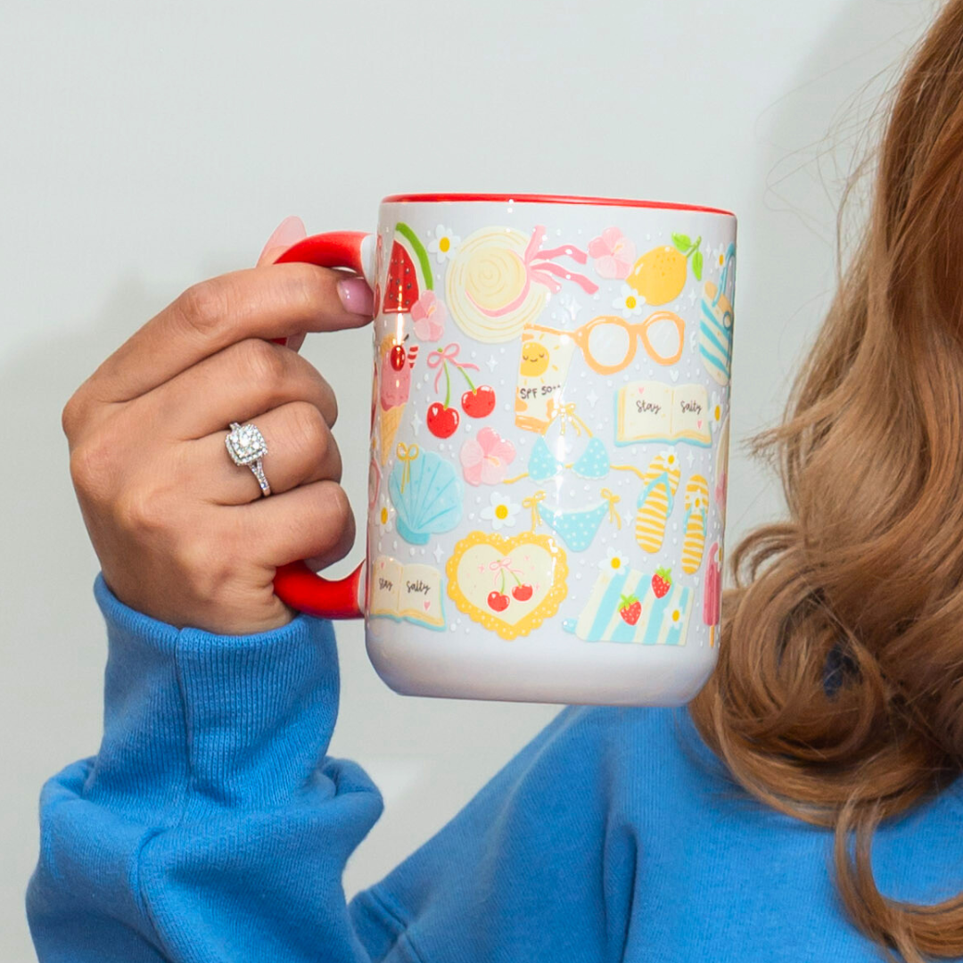 Beach Summer Ceramic Mug with Gift Box | 15oz Ceramic Mug | Gift for Her