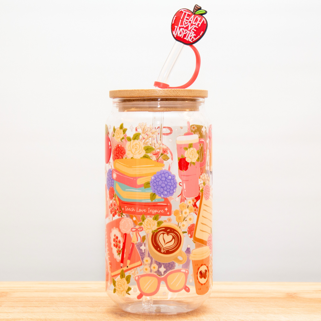 20% OFF Double-Sided Teacher Glass Cup Set 18oz | Teacher-Themed Design with Gift Box