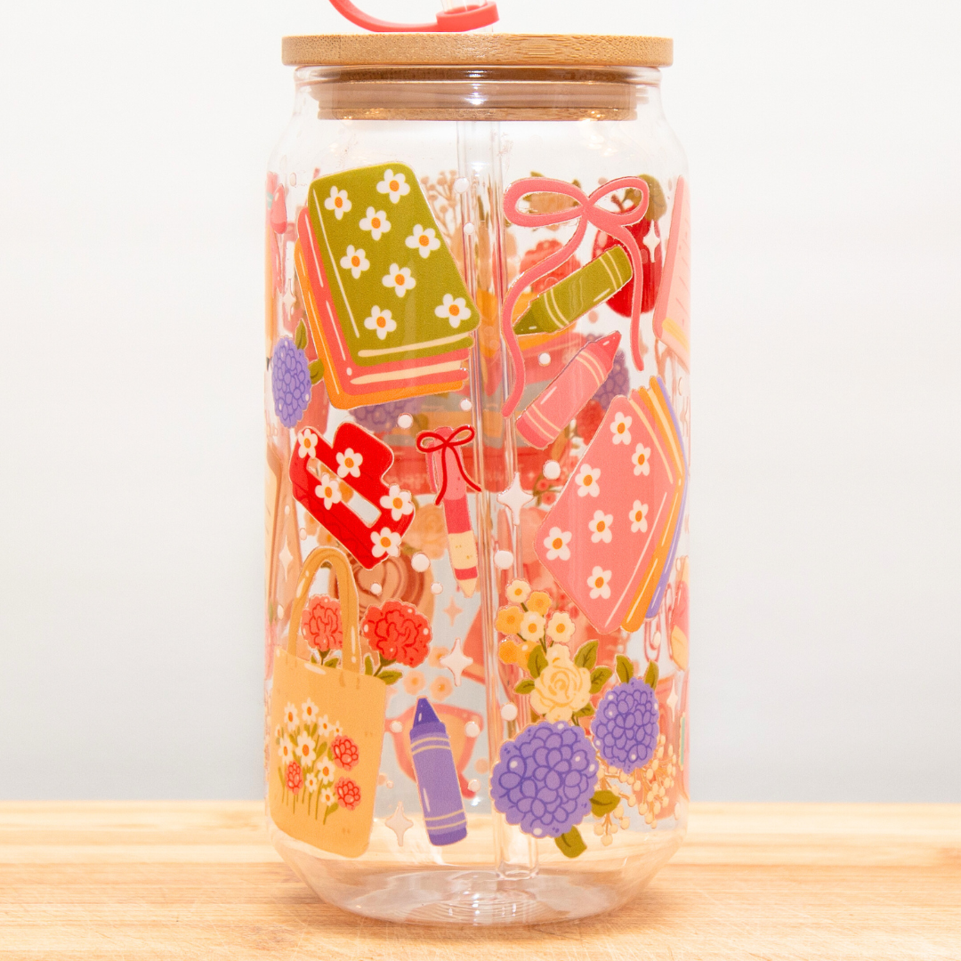 20% OFF Double-Sided Teacher Glass Cup Set 18oz | Teacher-Themed Design with Gift Box