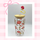 Double sided Mushroom 18 Oz Glass cup with Bamboo lid, Straw topper and Gift Box.