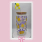 Double sided Lemon Bliss 18 Oz Glass cup with Bamboo lid, Straw topper and Gift Box.