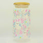 Double sided Spring Bunnies Blossom Glass Can with Bamboo Lid, Straw topper & Gift Box | 18oz Iced Coffee Cup | Eco-Friendly - Reusable | Gift for her