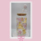 Double sided Cute Puppy with Bow 18 Oz Glass cup with Bamboo lid, Straw topper and Gift Box.