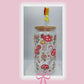 Double sided Mushroom 18 Oz Glass cup with Bamboo lid, Straw topper and Gift Box.