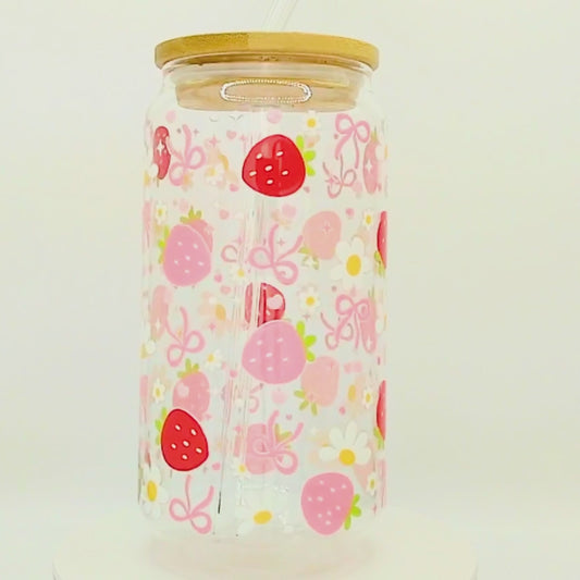 20% OFF Double-Sided Strawberries Glass Cup Set 18oz | Sweet Strawberry Design with Gift Box