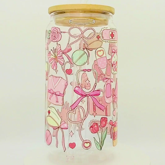 20% OFF Double-Sided Nurse Glass Cup Set 18oz | Medical-Themed Design with Gift Box