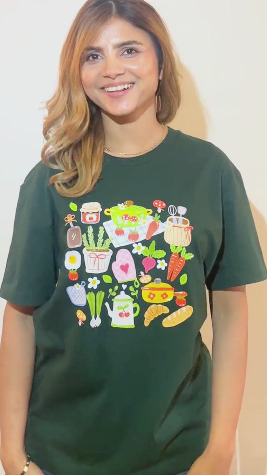 Cottagecore Kitchen Forest Green Boxy Tee | 100% Organic Cotton | Made in Canada