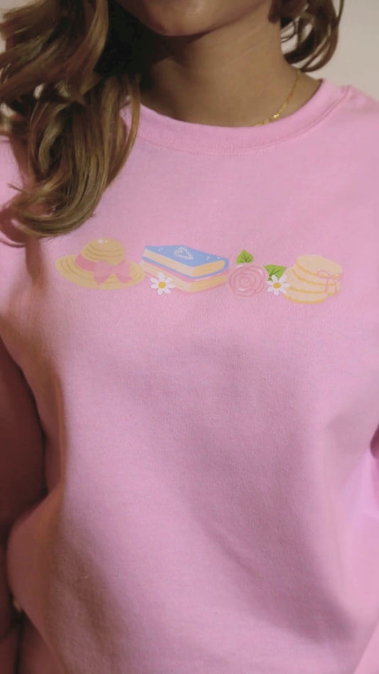 20% OFF Pink Cottagecore Sweatshirt: Afternoon Tea with books