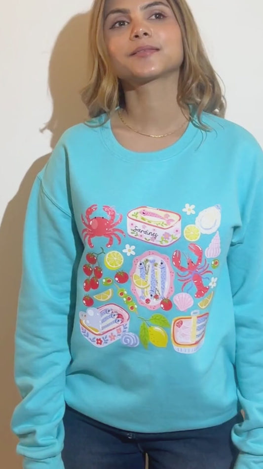 Scuba Blue Crewneck Sweatshirt with Coastal-Themed